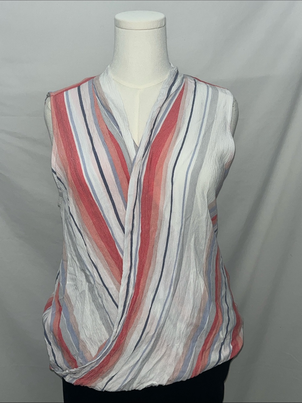 Liz Claiborne White Striped Wrap-Front Camisole with Red & Blue Stripes